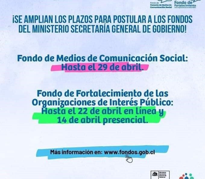 ¡PLAZO DE POSTULACIÓN EXTENDIDO! FONDO DE MEDIOS Y FONDO DE FORTALECIMIENTO DE ORGANIZACIONES